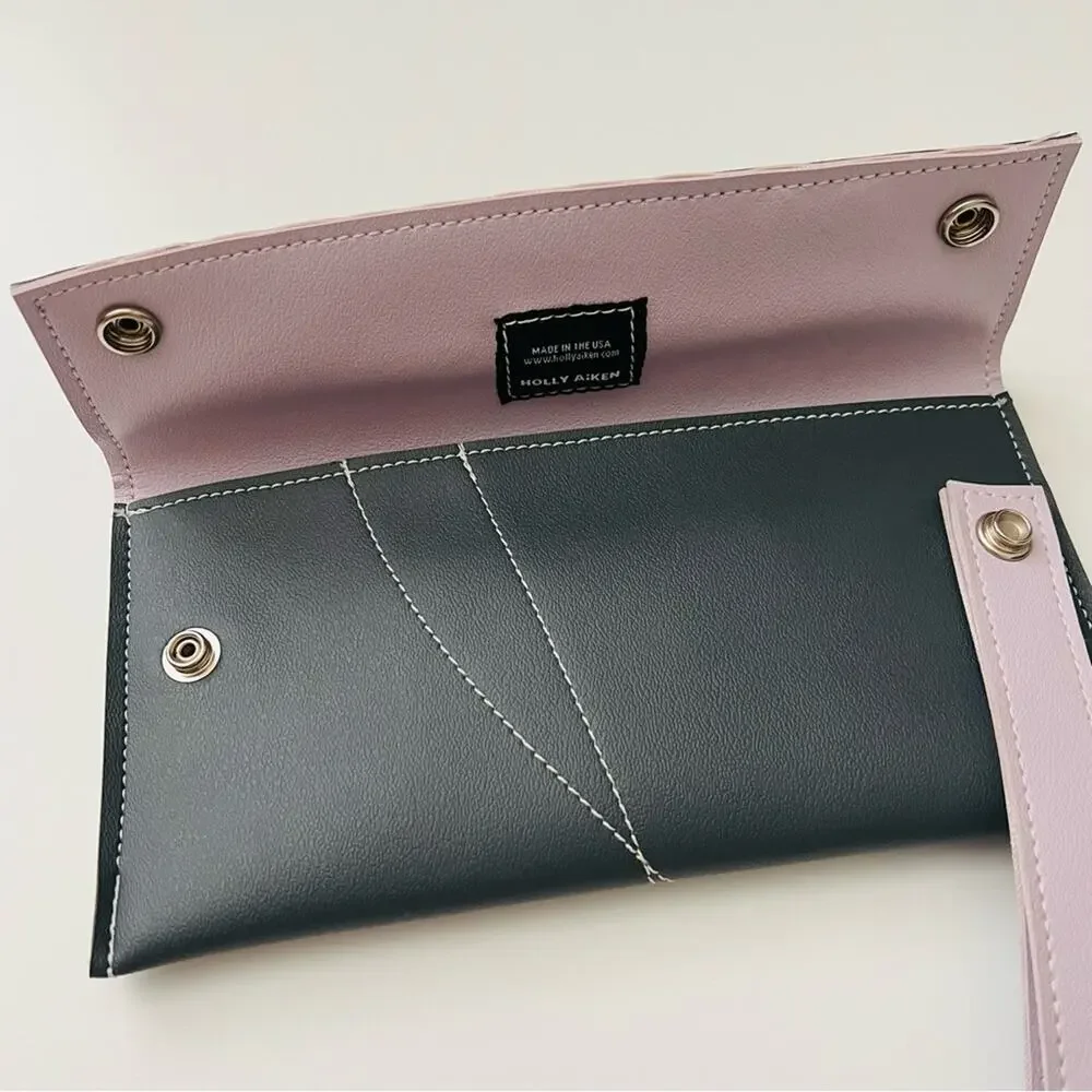 Holly Aiken Large Clutch Wallet wristlet coin purse bird navy blue lilac purple